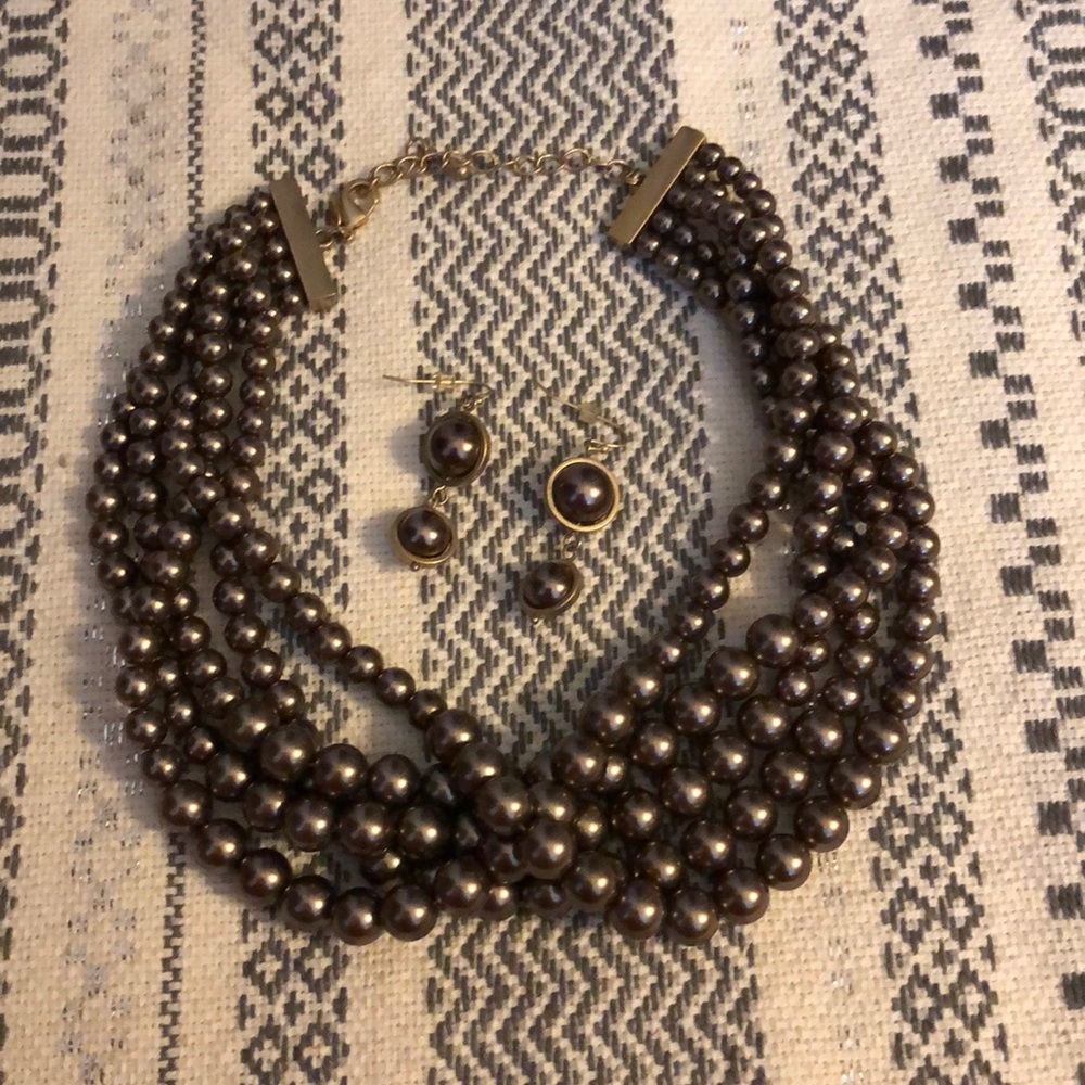 Bronze bead layered necklace and matching earrings